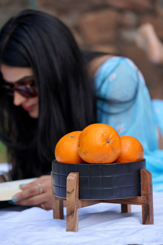 I Deserve Rest | Serving Bowl With Wooden Stand | Black