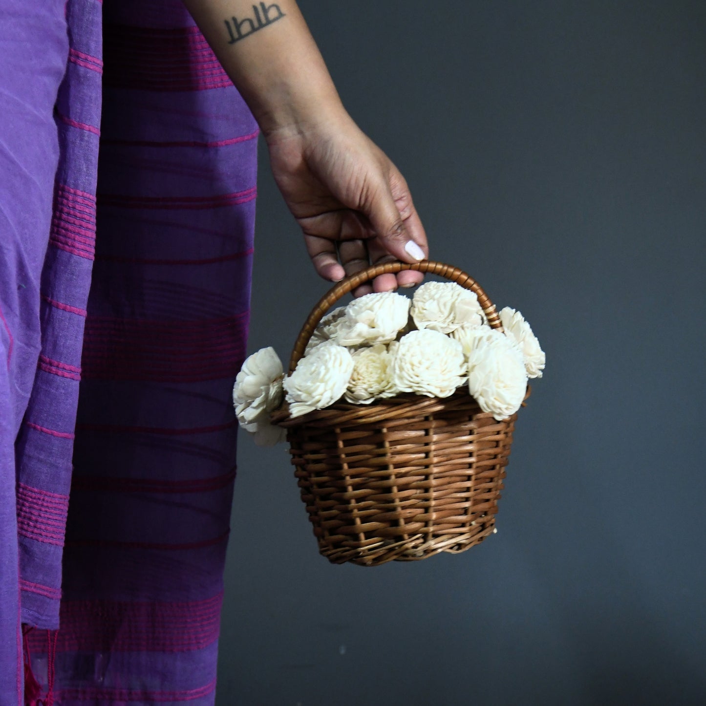 Flower Basket With 20 Dried Sola Roses