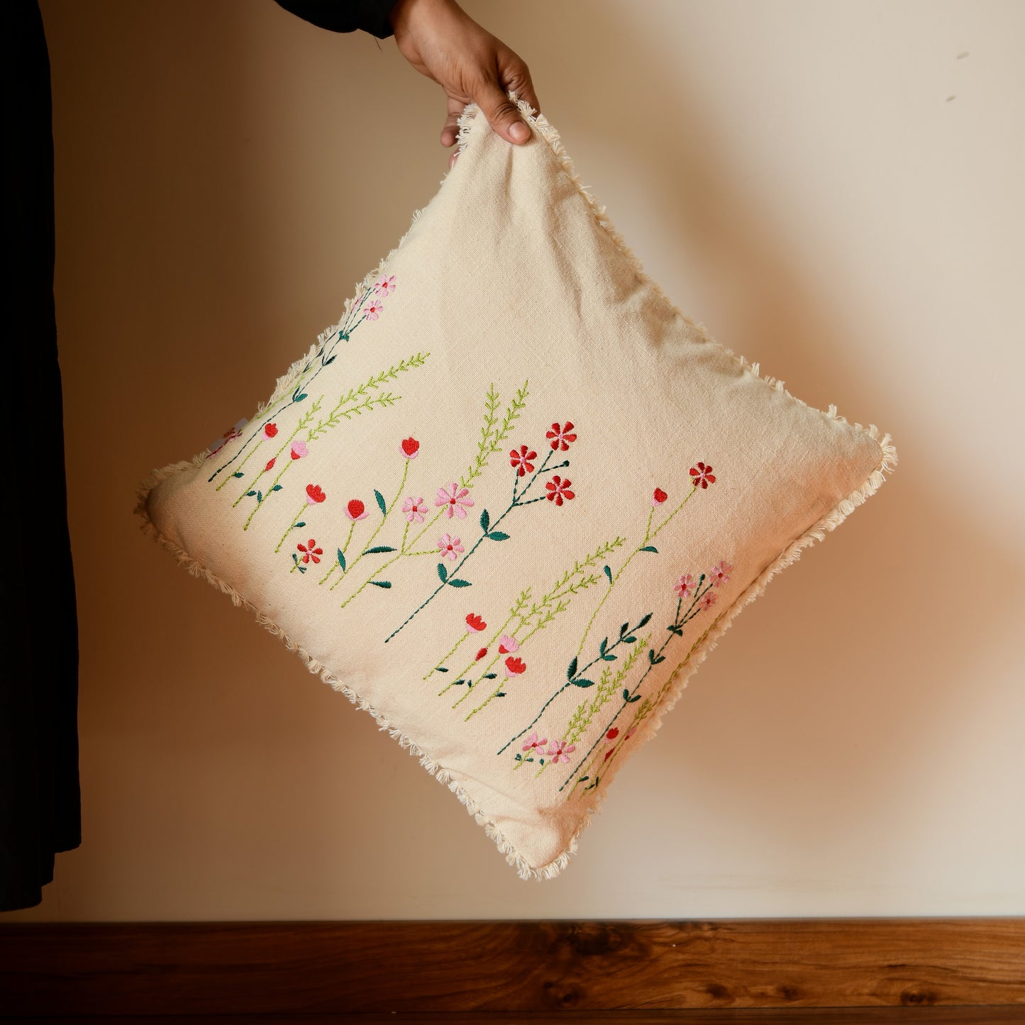 Little Blooms Hand-Embroided Cushion Cover