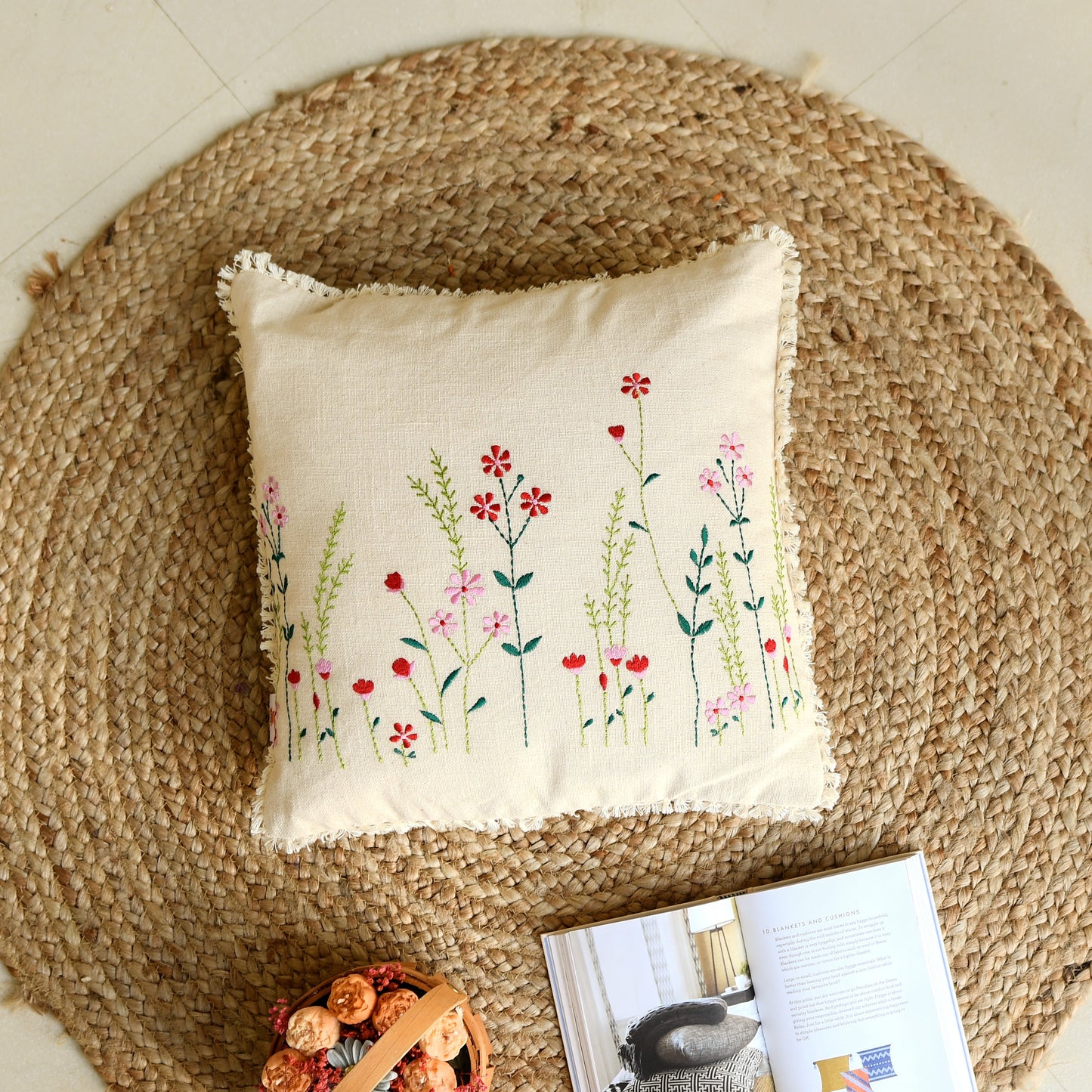 Little Blooms Hand-Embroided Cushion Cover