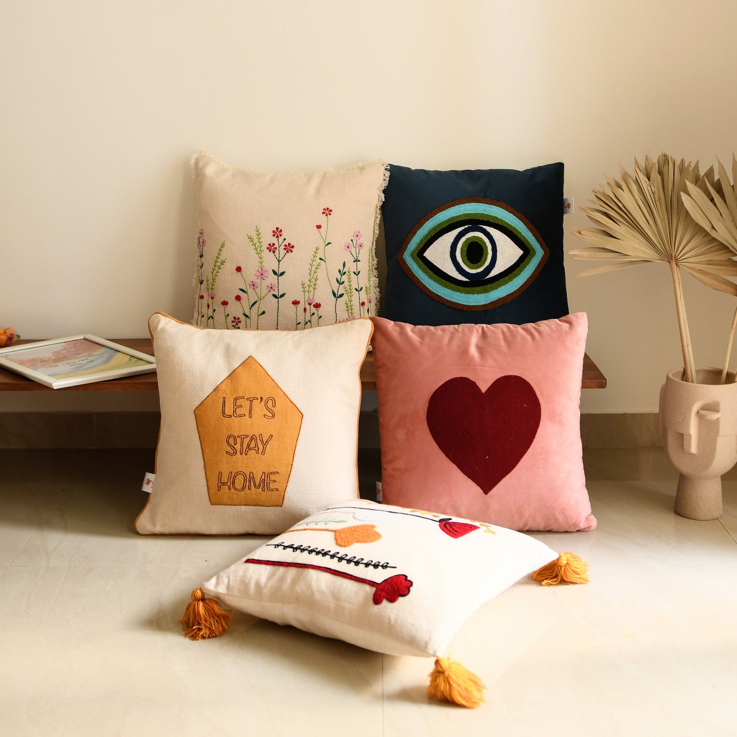 Premium Hand-Embroided Cushion Covers | Set of Five