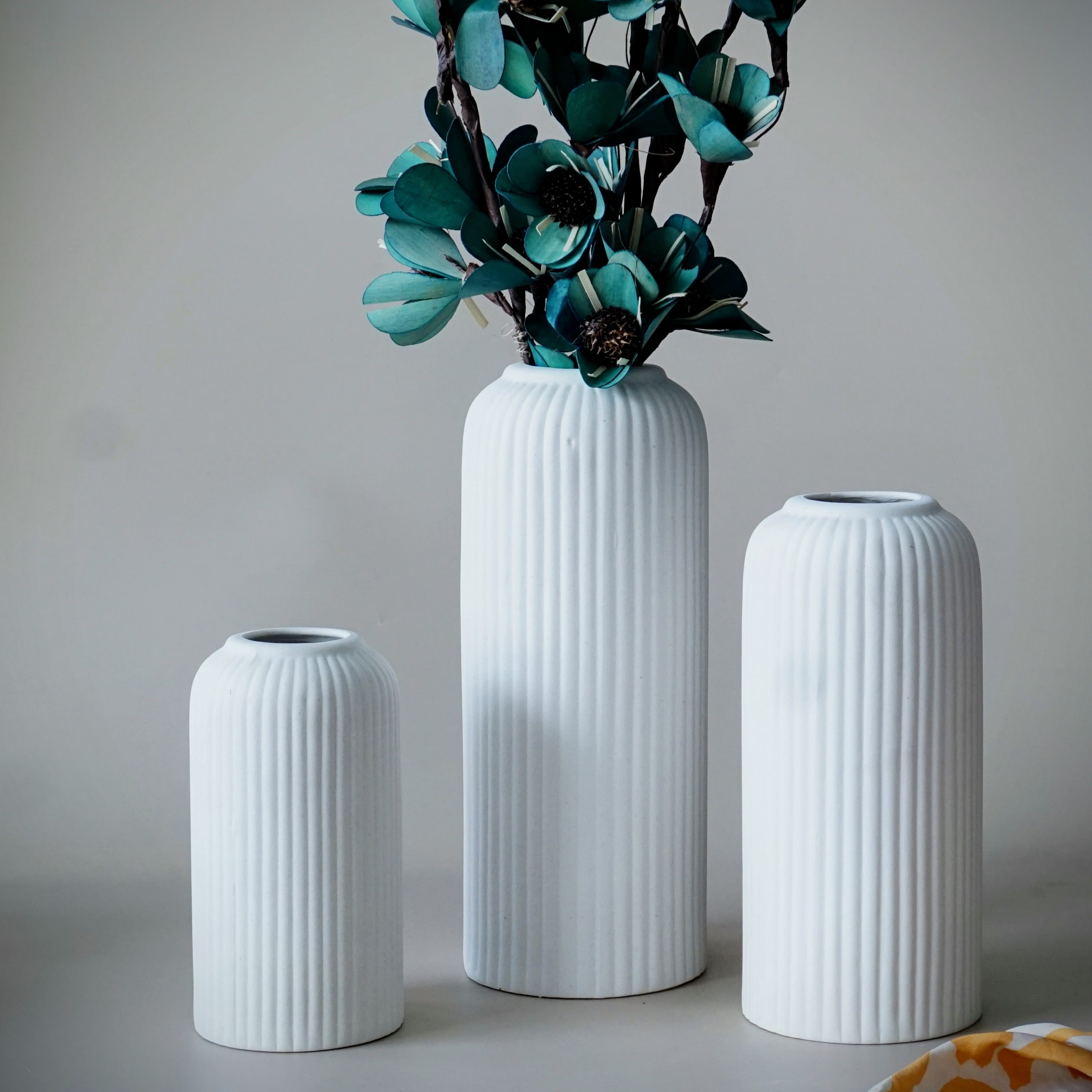 Ribbed White Ceramic Vases | Set of Three – Orange Skies