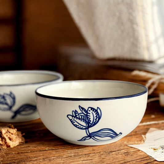 Blue Bloom Handpainted Bowl | Set of Two