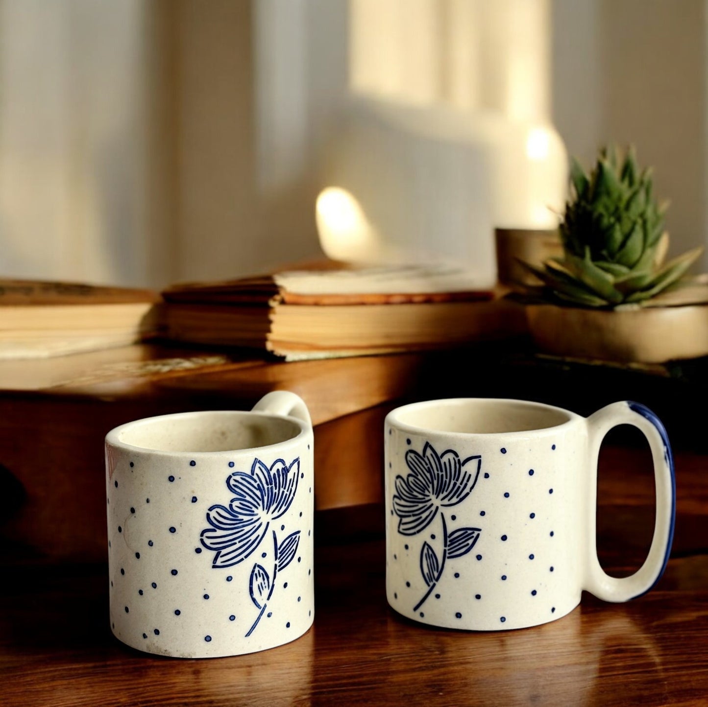 Artisan Bloom Coffee Mug | Set of Two | Red