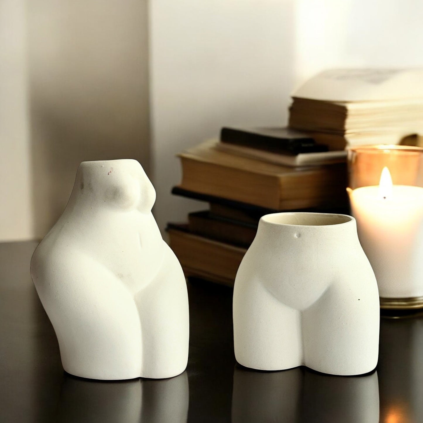 Body Scupture Ceramic Vases | Set of Two | White