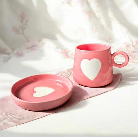 Pink Romance Heart Mug & Saucer