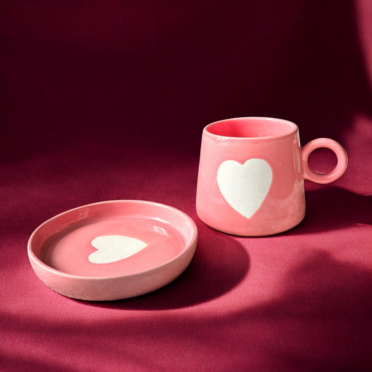 Pink Romance Heart Mug & Saucer